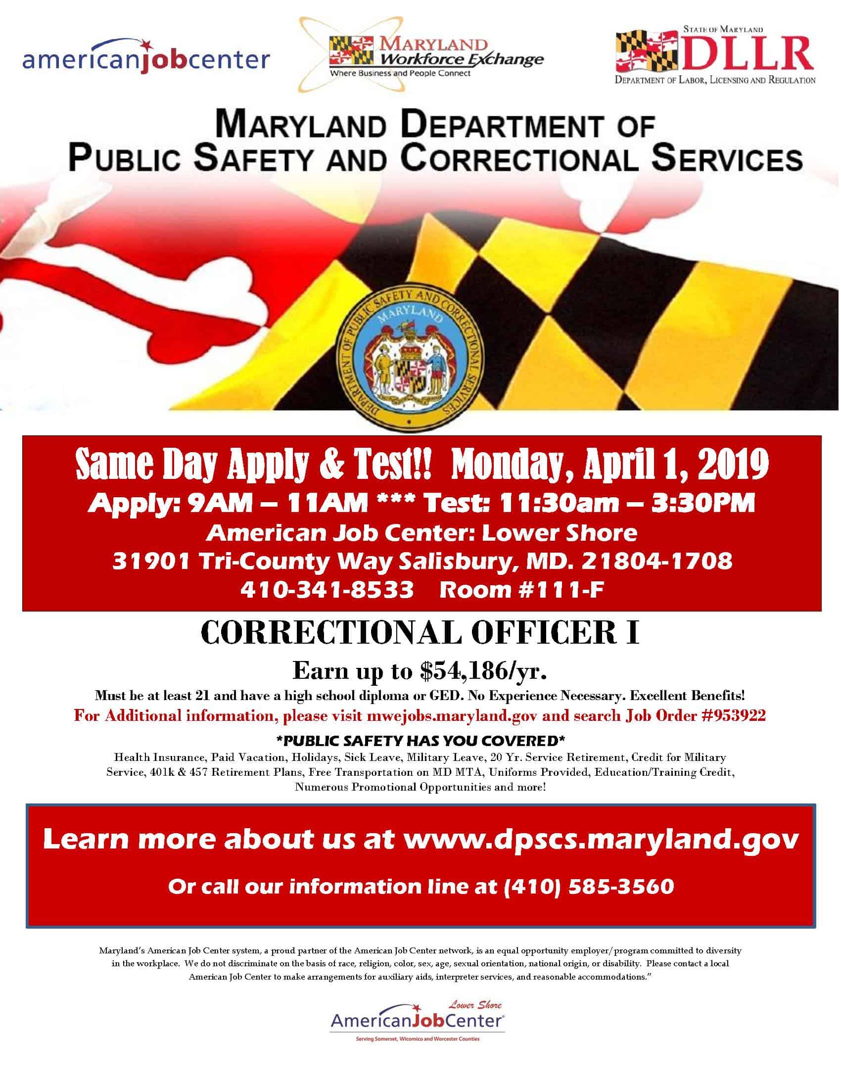 MD Dept. of Corrections Job Fair Flyer April 1, 2019