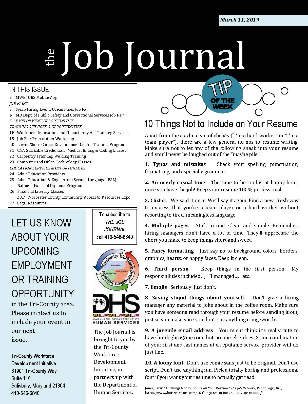 Front page of 03112019 Job Journal