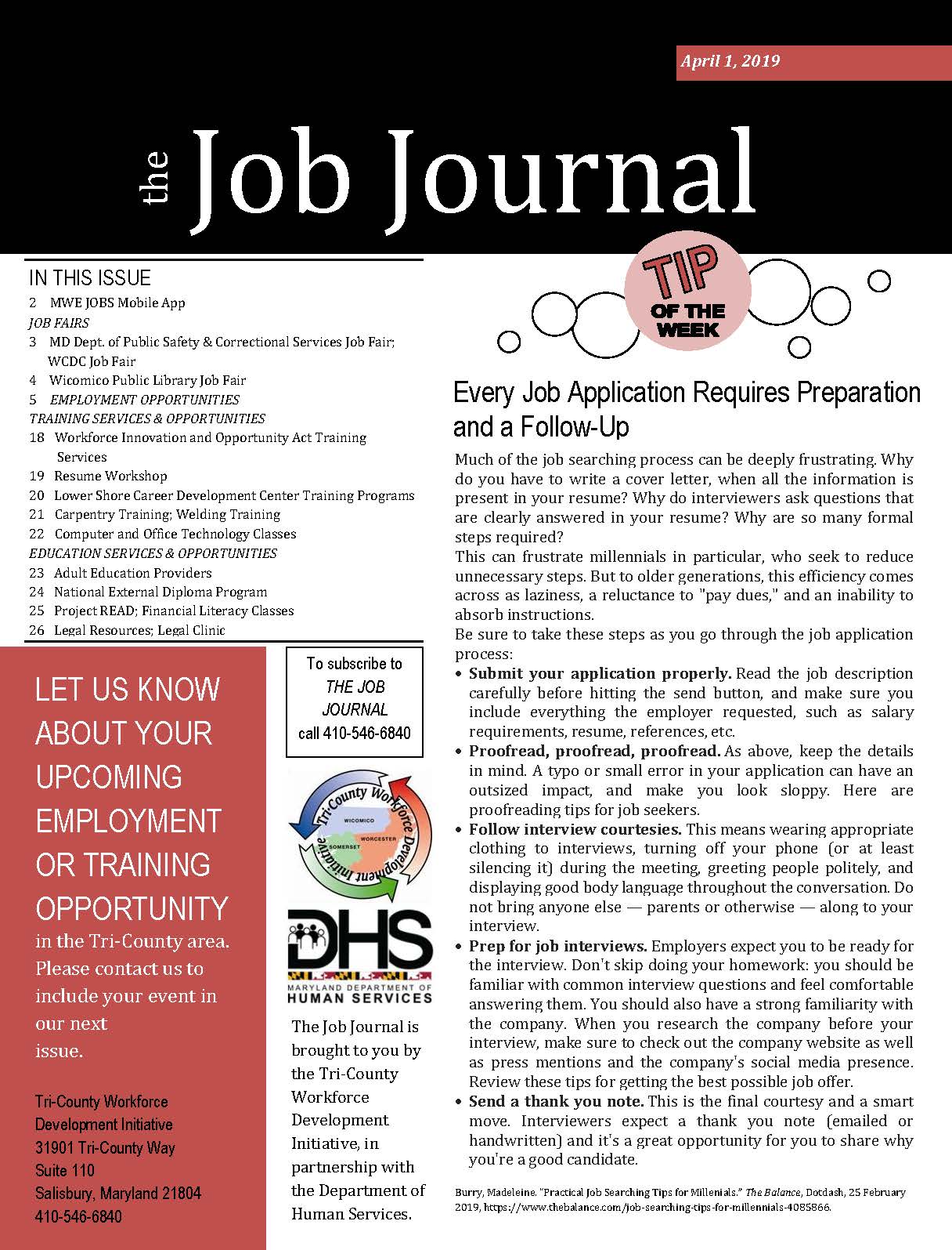 Cover page of the Job Journal 04012019