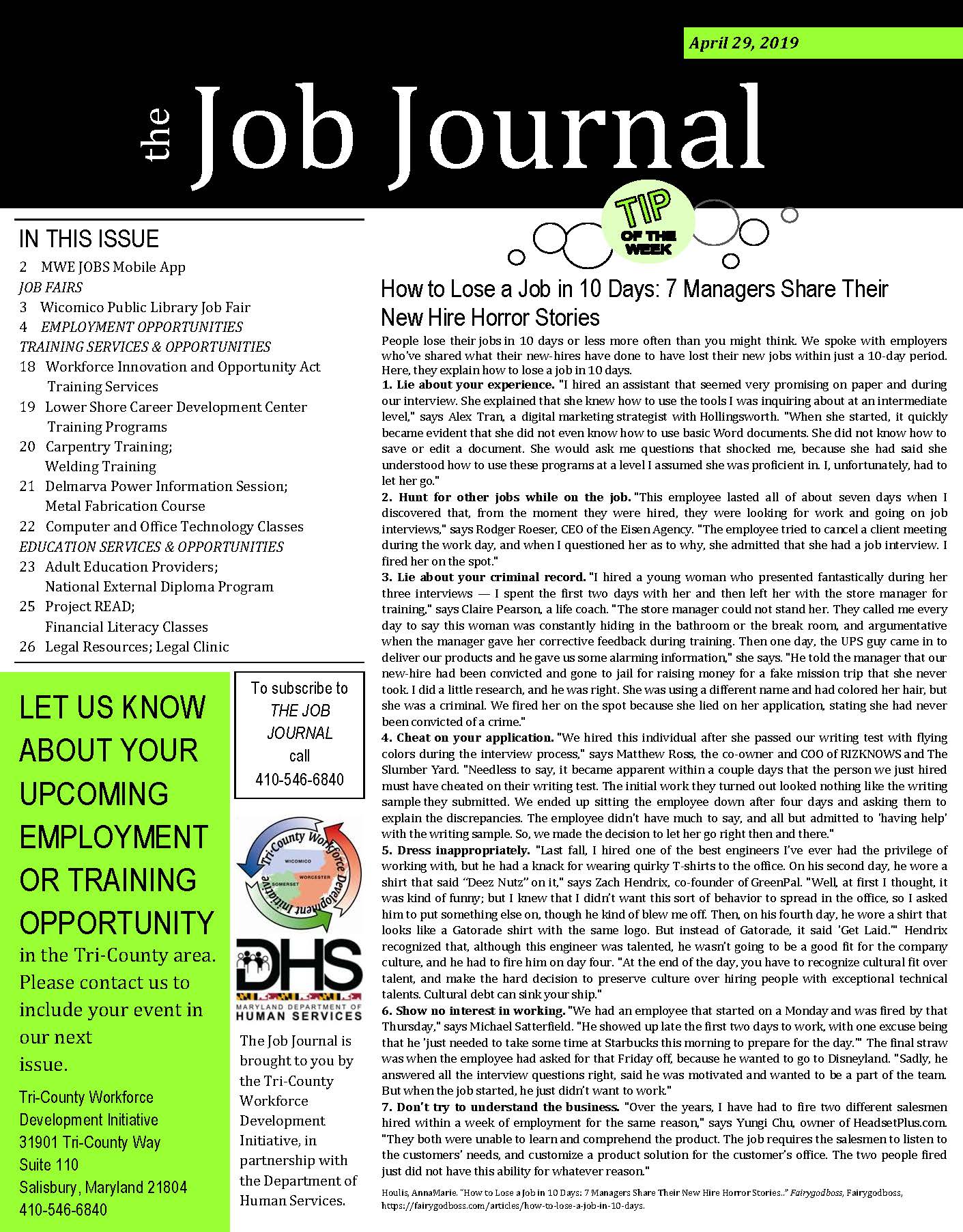 Front Page of 04292019 Job Journal