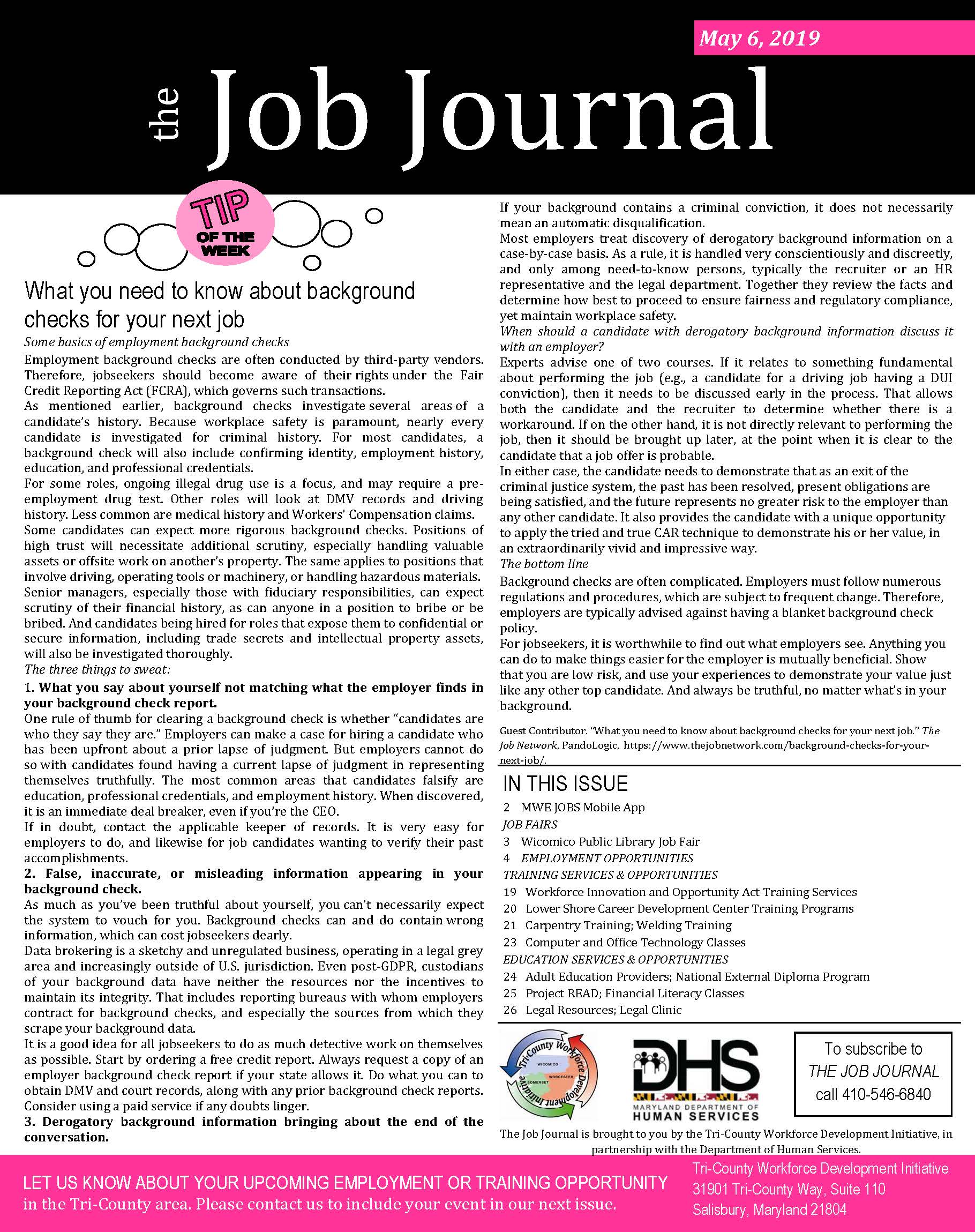 Front page of the Job Journal 05062019